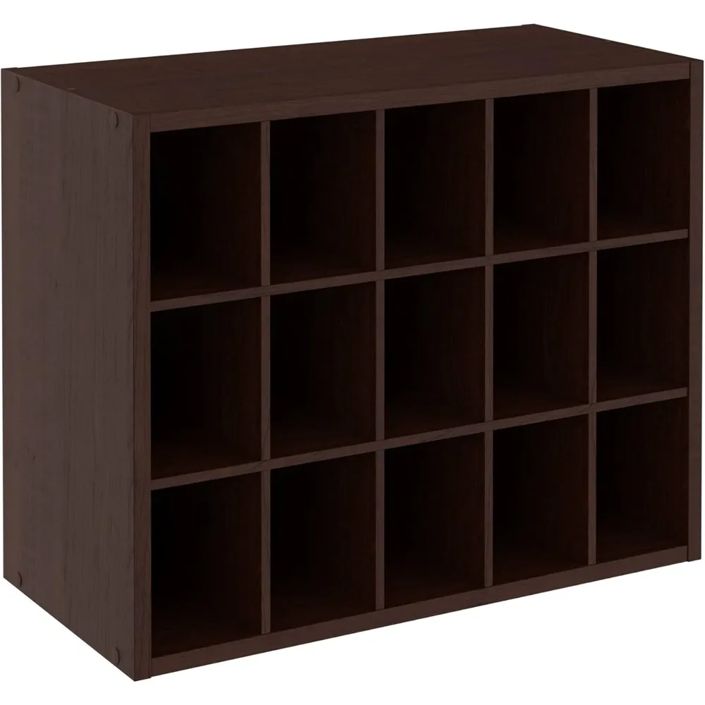 

15 Cube Stackable Storage Organizer with Wood Shelves for Shoes, Bags, Crafts in Closet or Entryway, Espresso