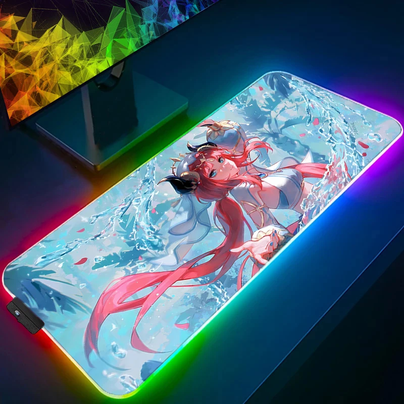 

Mouse Pad Gamer LED Computer Notebook PC Genshin Impact Nilou Mousepad Carpet Gaming Accessories Keyboard Pad RGB Cute Desk Mat