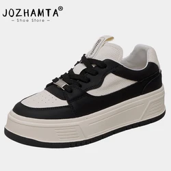 JOZHAMTA Size 35-40 Casual Sneakers Women Real Leather Low Heels Summer Shoes For Women Tennis Athletic Shoe Lace Platform Pumps