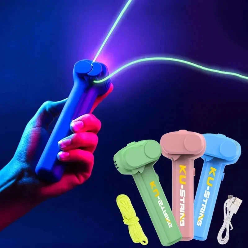 Glow In Dark String Rope Launcher Portable Handheld Stress Relief Interactive Toy Party Favor Gift for Kids Boys Girls