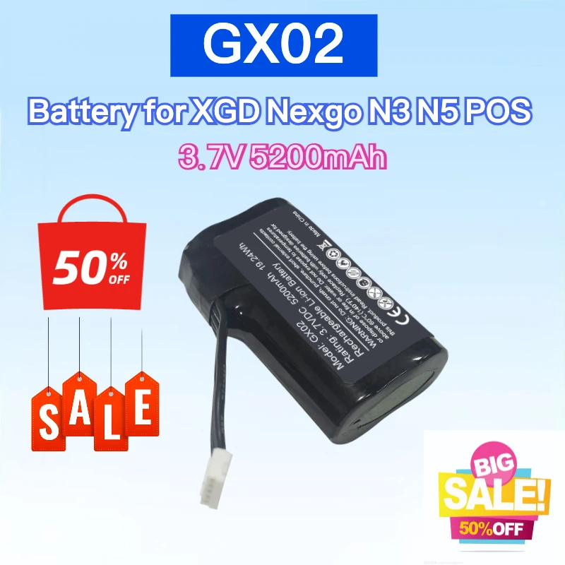 Newest GX02 3.7V 19.24Wh 5200mAh Rechargeable Battery for XGD Nexgo N3 N5 POS High Quality Mobile Intelligent Terminal Battery