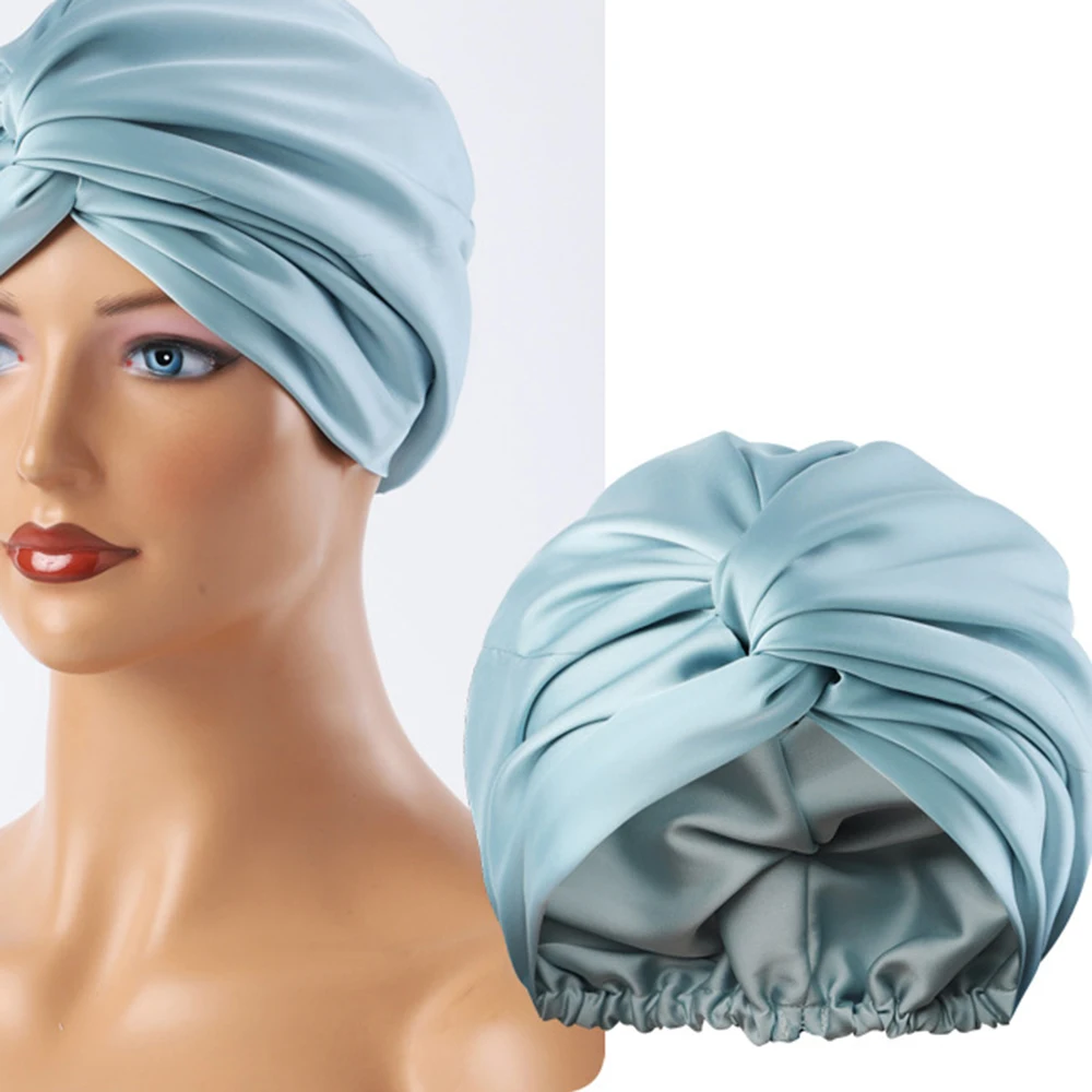 Unisex Solid-Color Adjustables Silk Satins Hair Bonnets High Elasticity Soft Sleep Cap For Women Men