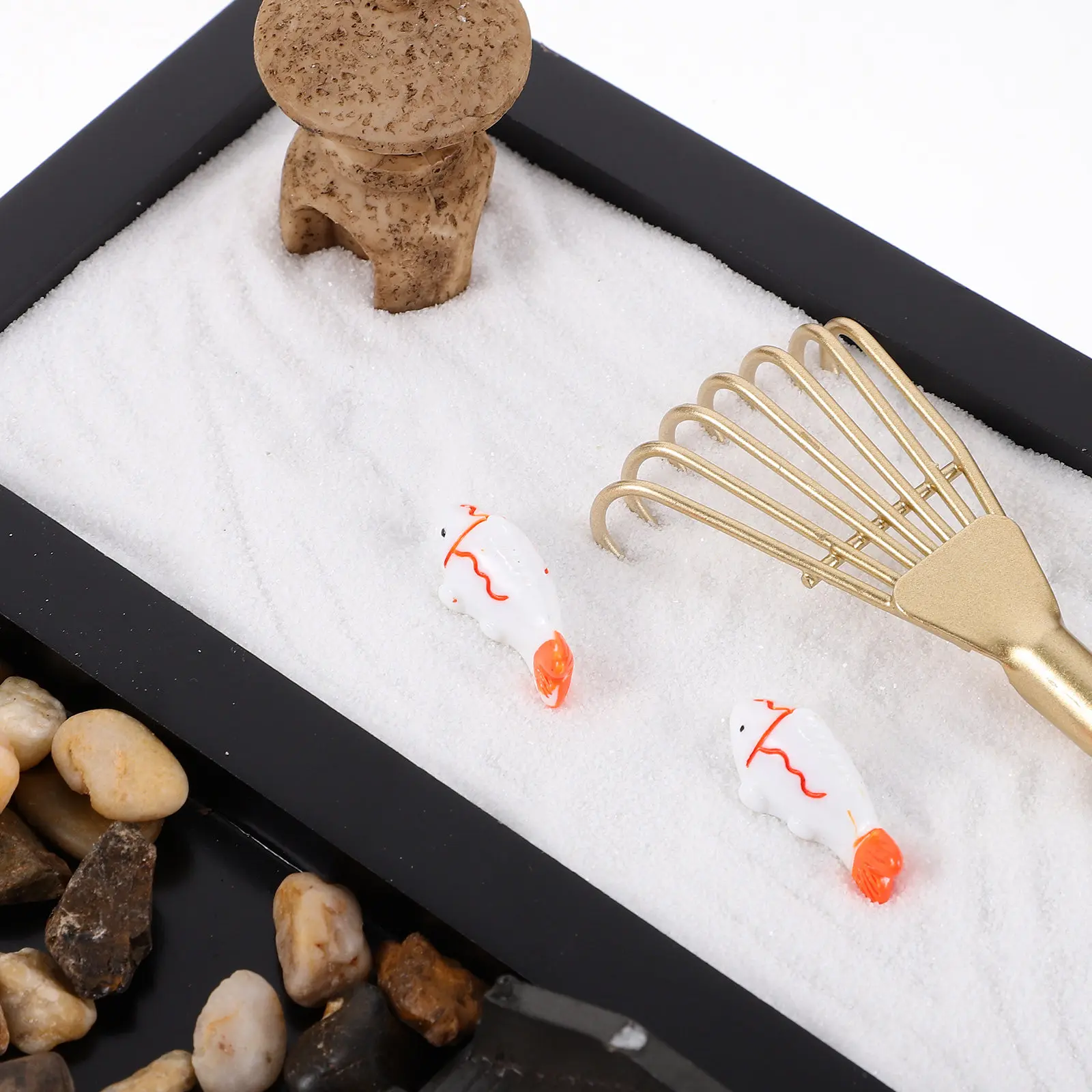 

Миниатюрный дзен-сад с граблями, декор для стола с черным песком, украшение для рабочего стола, офиса, медитационный сад, миниатюрный ландшафт, декор для песочницы