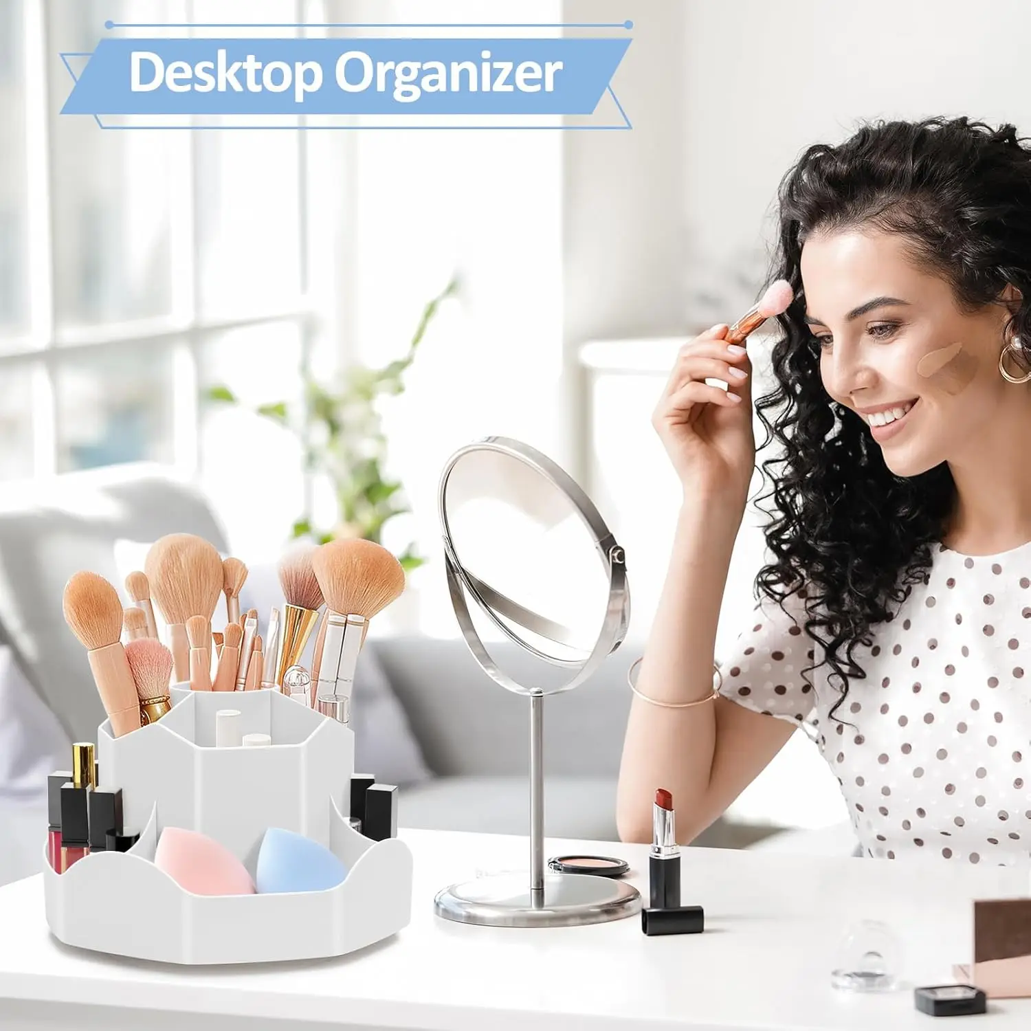 

Desktop Cosmetic Storage Rack 360° Rotating Organizer Holder For Cosmetic Brush Skincare Pencil Multifunction Desktop Storage