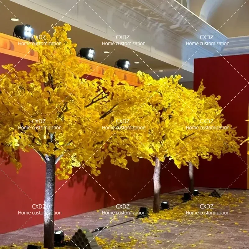Large Simulation Ginkgo Tree Golden Wishing Tree Fake Plant for Wedding Restaurant Hotel Interior Decoration Prop