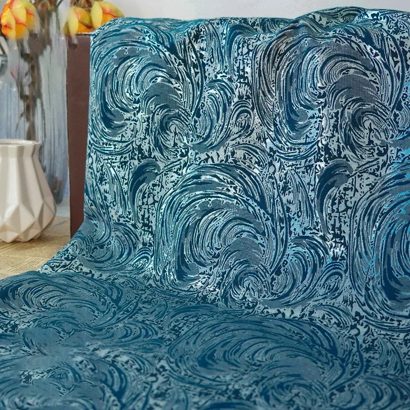 Ocean Blue Yarn Dyed Jacquard Fabric Wiosna Jesień Damska sukienka Płaszcz Torba Dekoracyjna tkanina do szycia