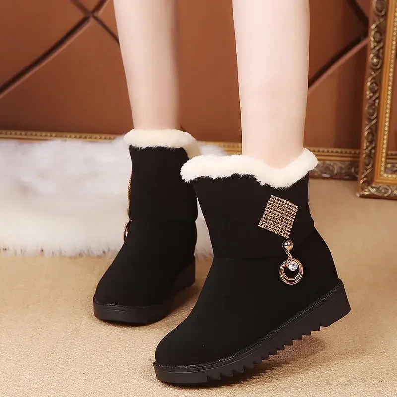 Women's Snow Boots Round Toe Suede Velvet Lining Non-slip Thick Sole Short Barrel Low Heels Winter Botas En Oferta Para Muje..