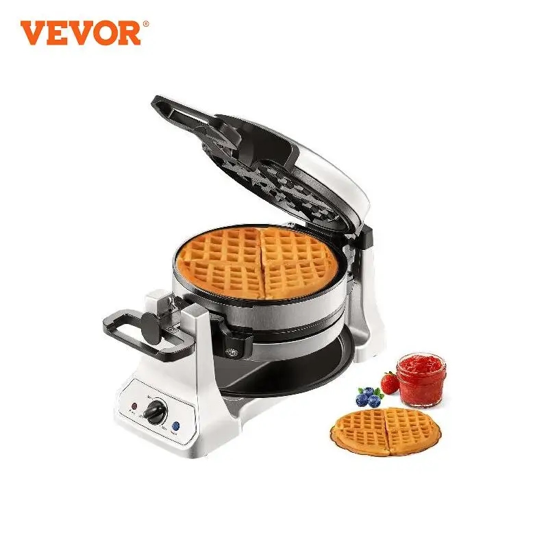 VEVOR 2-Layer Waffle Maker 1400W Round Waffle Iron Non-Stick Waffle Baker MachineTeflon-Coated Baking Pans Stainless Steel Body