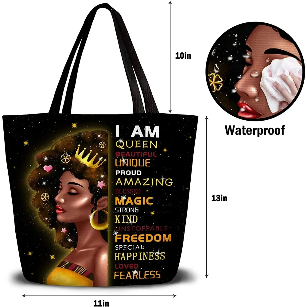 African American Black Girl Tote Bag Waterproof Shoulder Handbag for Work School Travel Business Beach Shopping