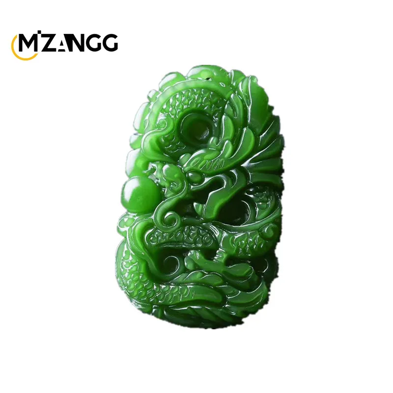 Natural Green Hetian Jade Dragon Pendant Hand-carved Jade Necklace Personalized Charm Jewelry Auspicious Gift for Men and Women