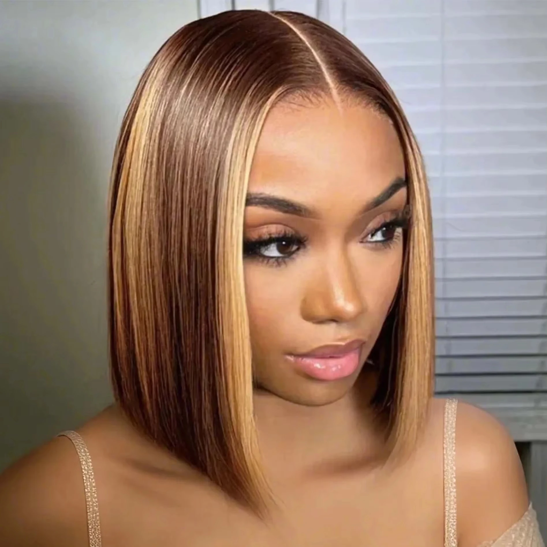 

10 12 Inch 4/27 Highlight Wigs Human Hair Straight Bob Wig 13x4 Lace Front Human Hair Wig 100% Remy Hair Pre Plucked For Women ﻿