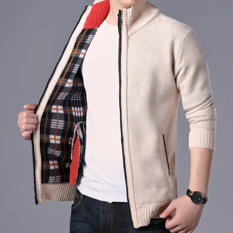 

New Men's Sweater Jackets Autumn Winter Warm Cashmere Wool Zipper Cardigan Sweaters Man Casual Knitwear Sweatercoat Jacket male