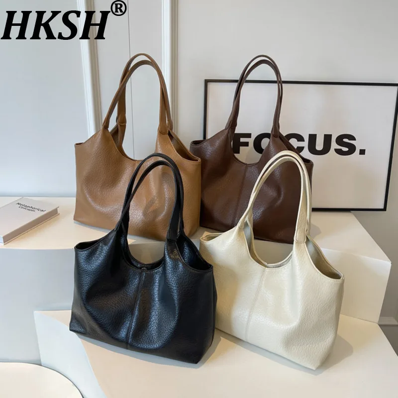 

HKSH 2025 Новая женская сумка-тоут из мягкой искусственной кожи, однотонная, большая вместительная, повседневная, универсальная, на одно плечо, подмышки HK13263