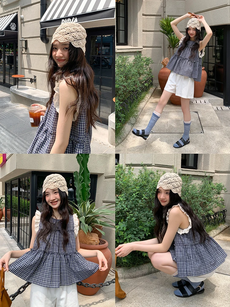 

Уникальный кружевной жилет в клетку для женщин, летняя верхняя одежда, красивый стиль «девочка», смешанный бренд WS5433, лето 2025