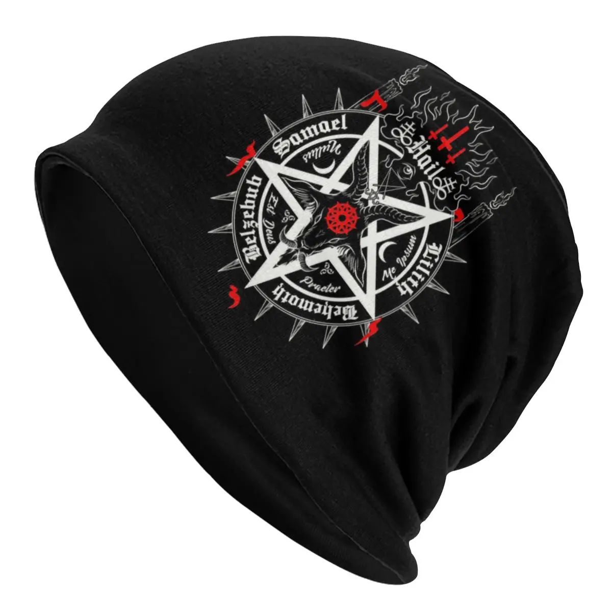 Custom Winter Warm Knitted Hat Unisex Adult Satanic Baphomet Leviathan Cross Skullies Beanies Satan Devil Pentagram Bonnet Hats