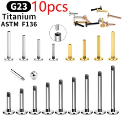 10PCS G23 Titanium Internally and External Thread Tongue Ring Barbells Industrial Piercing Cartilage Studs Earrings Accessories
