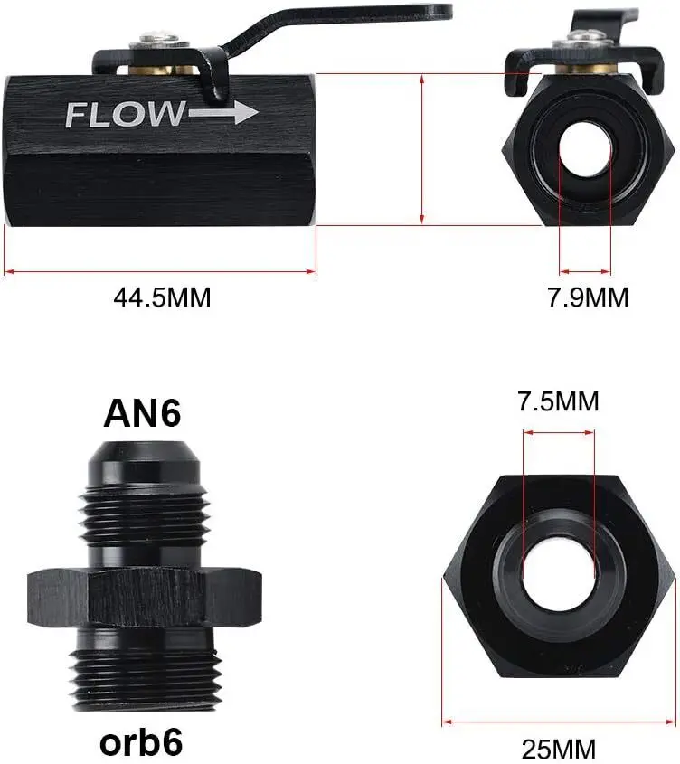 6AN-10AN อลูมิเนียมอินไลน์การใช้ปิดวาล์วควบคุมการไหลตัดด้วยคันโยกสายเคเบิล