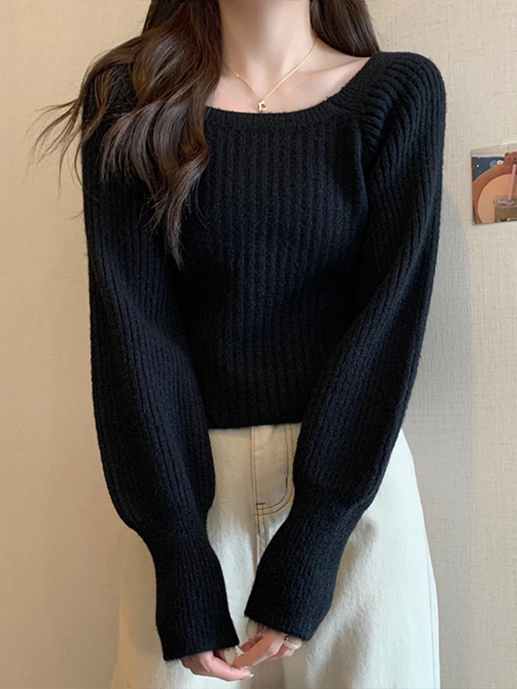 Herbst Winter Lose Frauen Pullover Casual Weiche Lange Puff Sleeve Pullover Jumper Strickwaren Grundlegende Pullover Für Frauen Tops – Detail 17