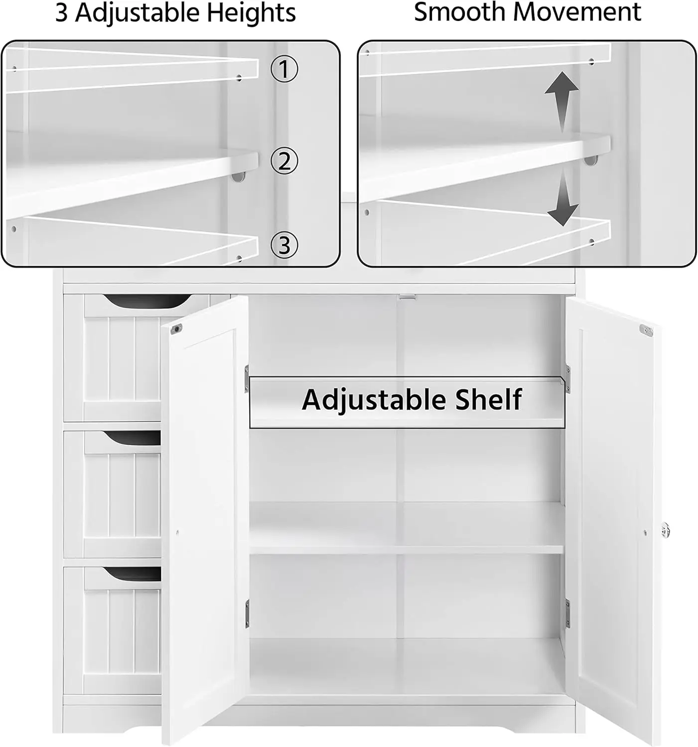 Bathroom Free-Standing Floor Cabinet, Practical Storage Cabinet with 4 Drawers and 2 Doors for Kitche