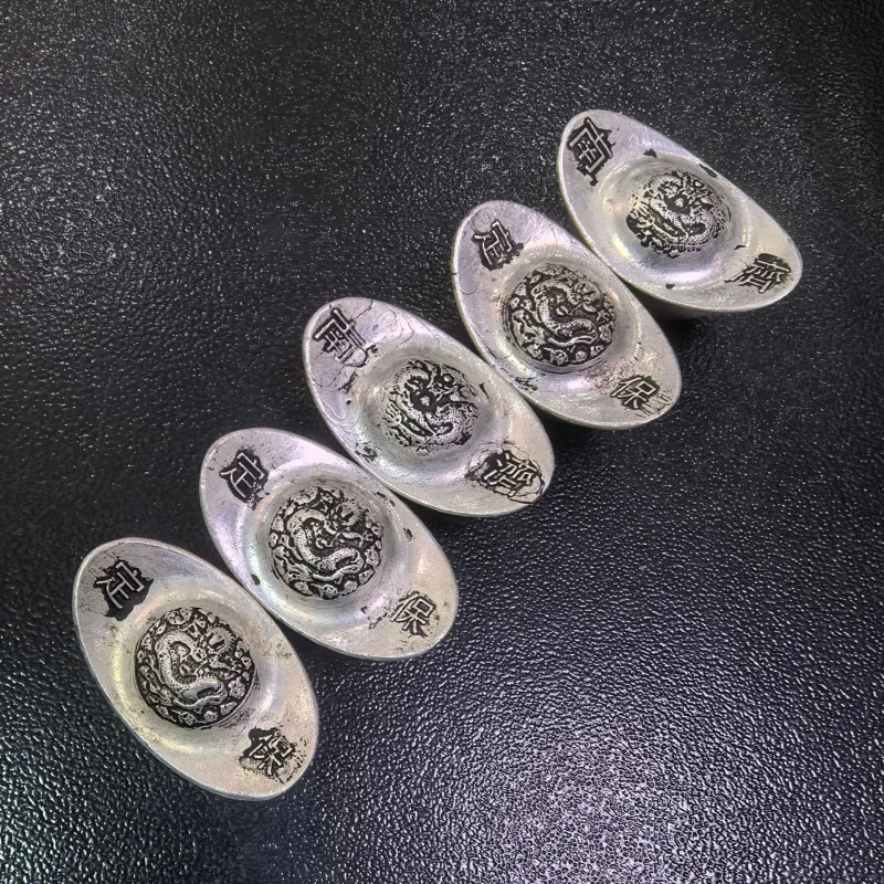 Qing Dynasty Five Emperors Money Silver Ingot Yuanbao Silver Dollar Baoding Jinan Dragon Yuanbao Craft Ornament