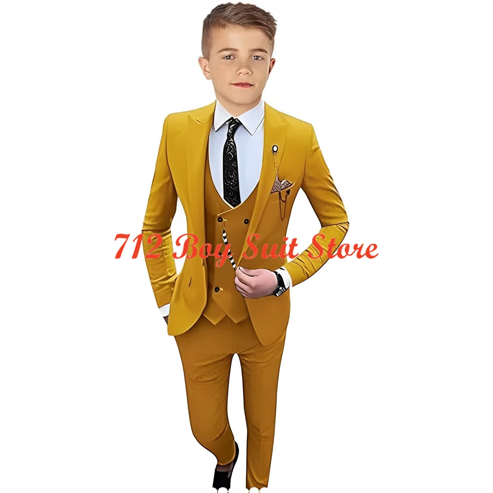 

Fashion Boys Suit Slim Fit 3 Piece Jacket Vest Pants Wedding Tuxedo Kids Blazer Formal Dresswear Outfit