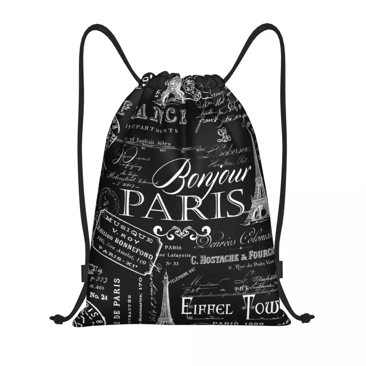 

Vintage Paris French Lifestyle With Eiffel Tower Backpacks Casual Drawstring Bundle Pocket Sports Bag Book Bags for Man Woman