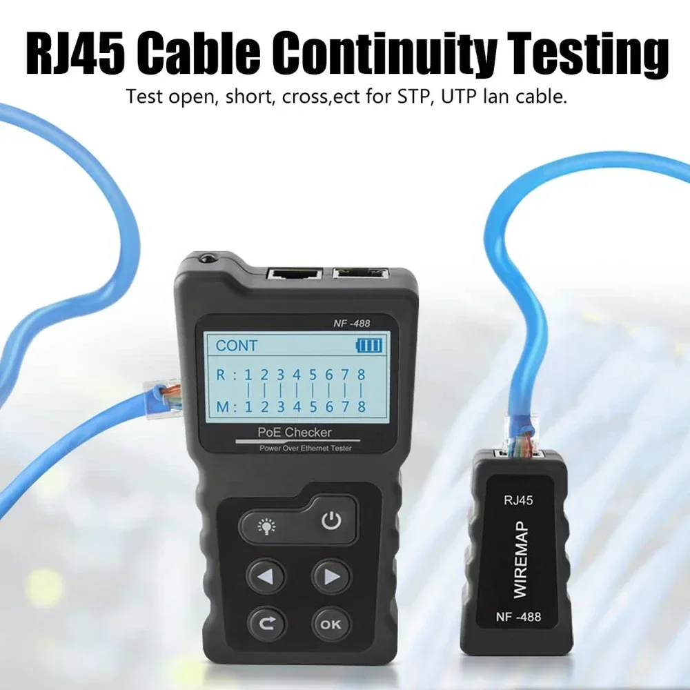 Imagem -03 - Noyafa Nf488 Lcd Cabo de Rede Poe Verificador de Corrente de Tensão em Linha com Testador de Cabo Lan Tester Fio