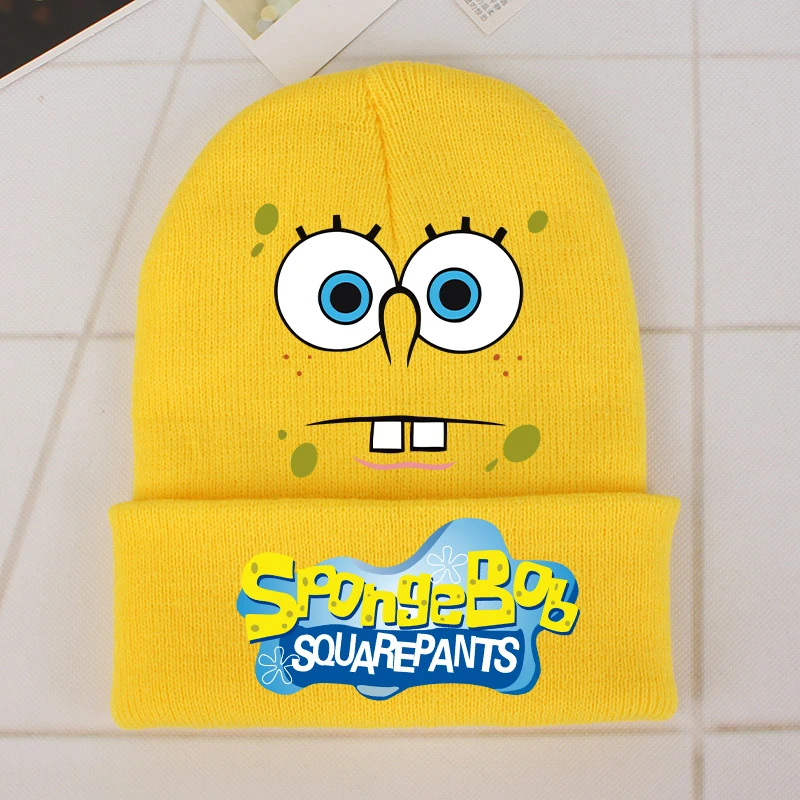 New Spongebob Children Knitted Hat Kawaii Cartoon Printed Knitted Hat Boys Girls Casuals Warm Cap Unisex Beanie Hat Kids Gifts