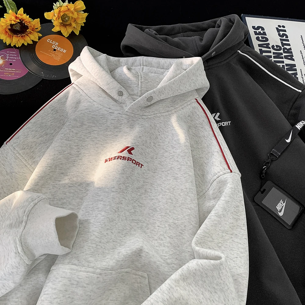 

American Sle Embroidered Hoodie Men's Spring Autumn Loose Fit Casual Base irt Trendy Haome Long Sve Cotton Polyeste...