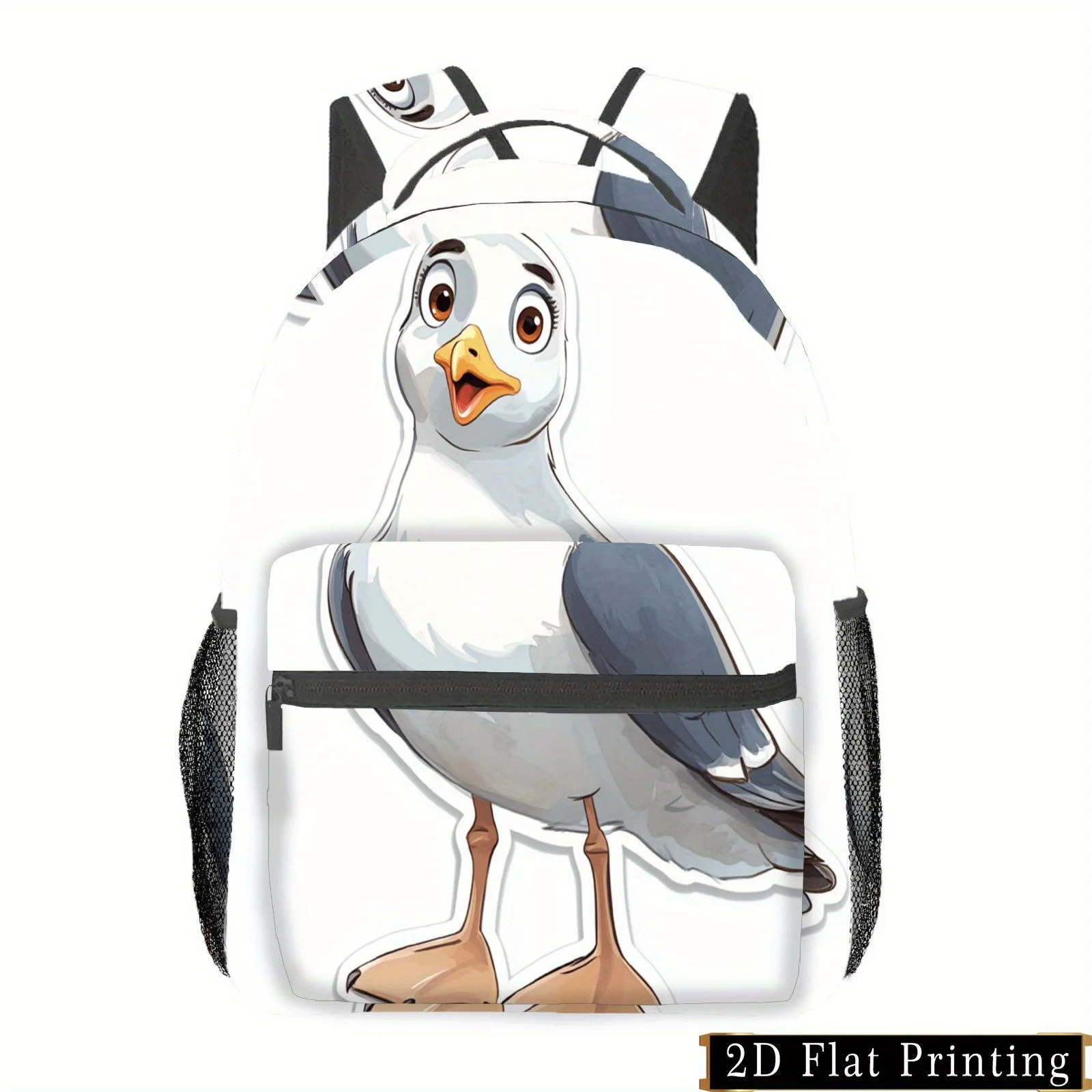 Cartoon Seagull Print Backpack Multi-Use Commute Gym Travel Shopping Bag with Shoulder and Waist Protection Design