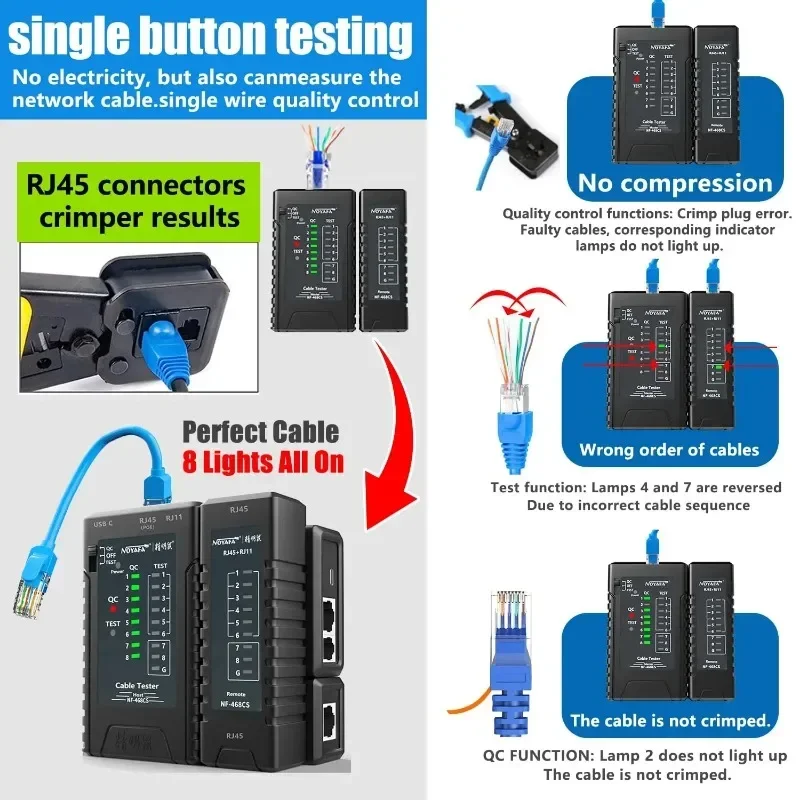 NOYAFA NF-468CS New Network Cable Tester Continuity Test Check RJ45/RJ11/RJ12/CAT5/CAT6/POE Multifunctional Automatically Tests