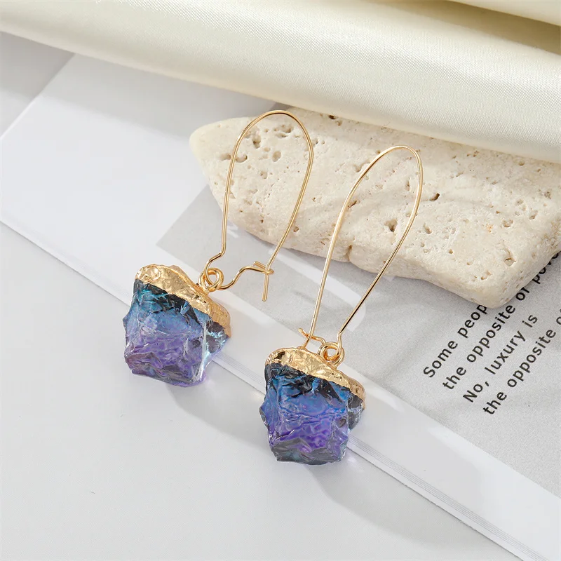 Unique Colored Natural Stone Drop Earings For Women Gift New Irregular Rainbow Stone Dangle Earrings Wedding Party Jewelry AE116