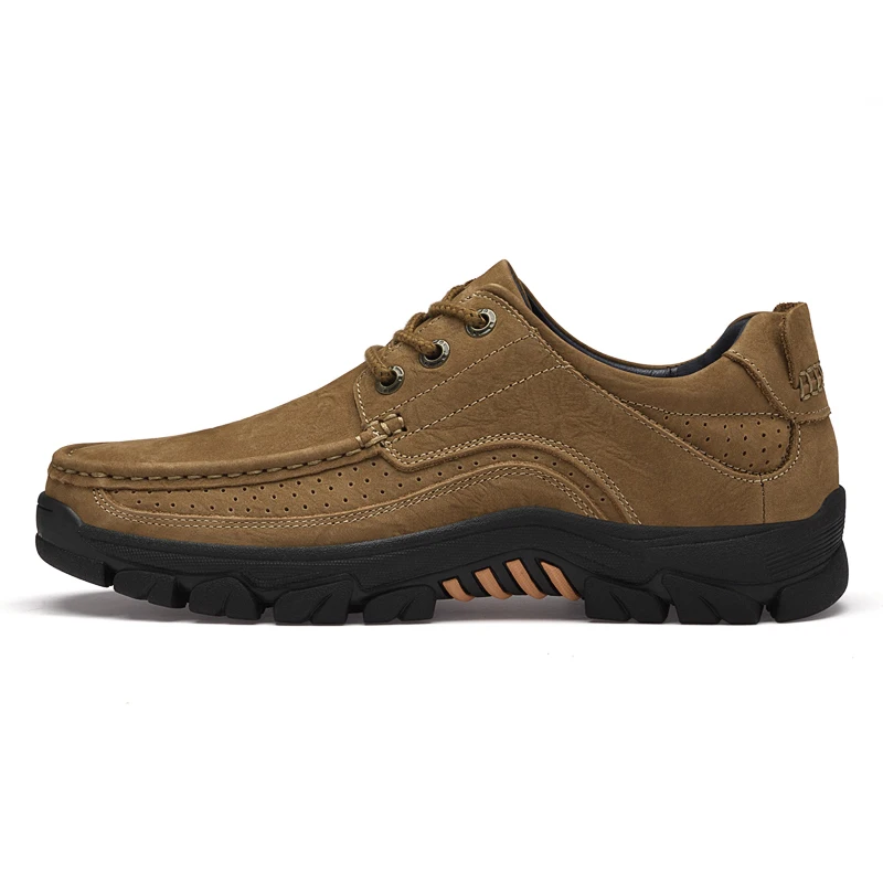 Men\'s Nubuck Leather Outdoor Casual Shoes Brown Oxfords Lace-Up Design with Anti-Skid Rubber Sole Large Sizes 48 49 50