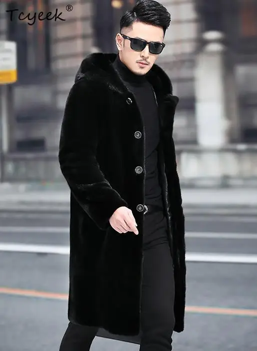 

Tcyeek Роскошное пальто из натурального норкового меха для мужчин 2025 Теплая зимняя одежда Мужские пальто из цельной норки Куртка из натурального меха Длинный стиль Куртка Мужская