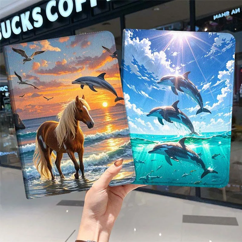 

Horse Dolphin Sunset Sea For iPad Pro Air Mini 1 2 3 4 5 6 7 7th 8th 9th 10th 11th 10.2 9.7 10.5 10.9 11 2024 2025 Tablet Case