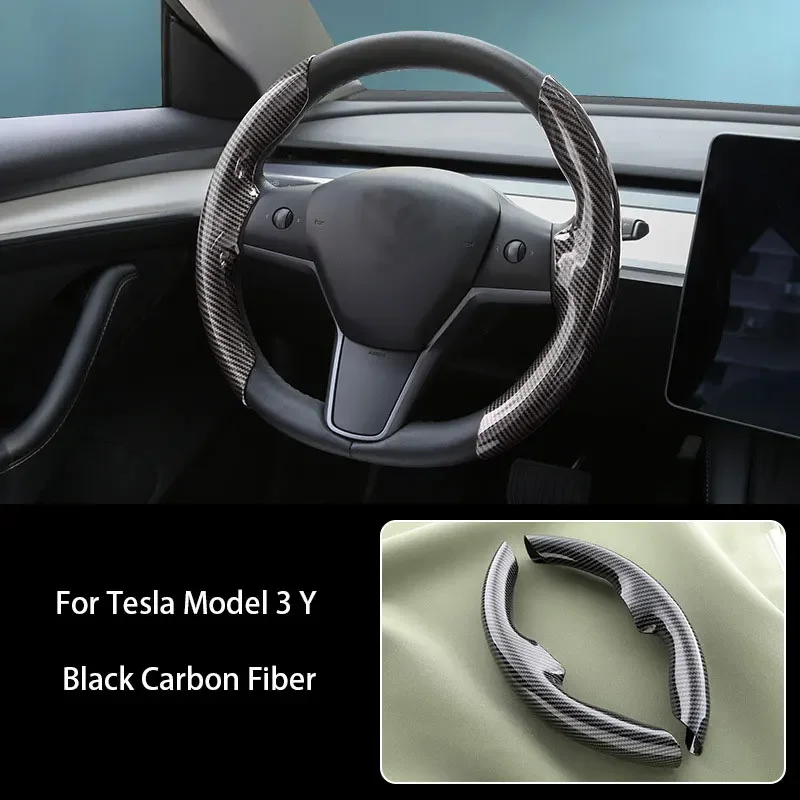 

for Tesla Model 3 Model Y Steering Wheel Cover Black Red Carbon Fiber Leather Anti-fur Sport Steering Wheel