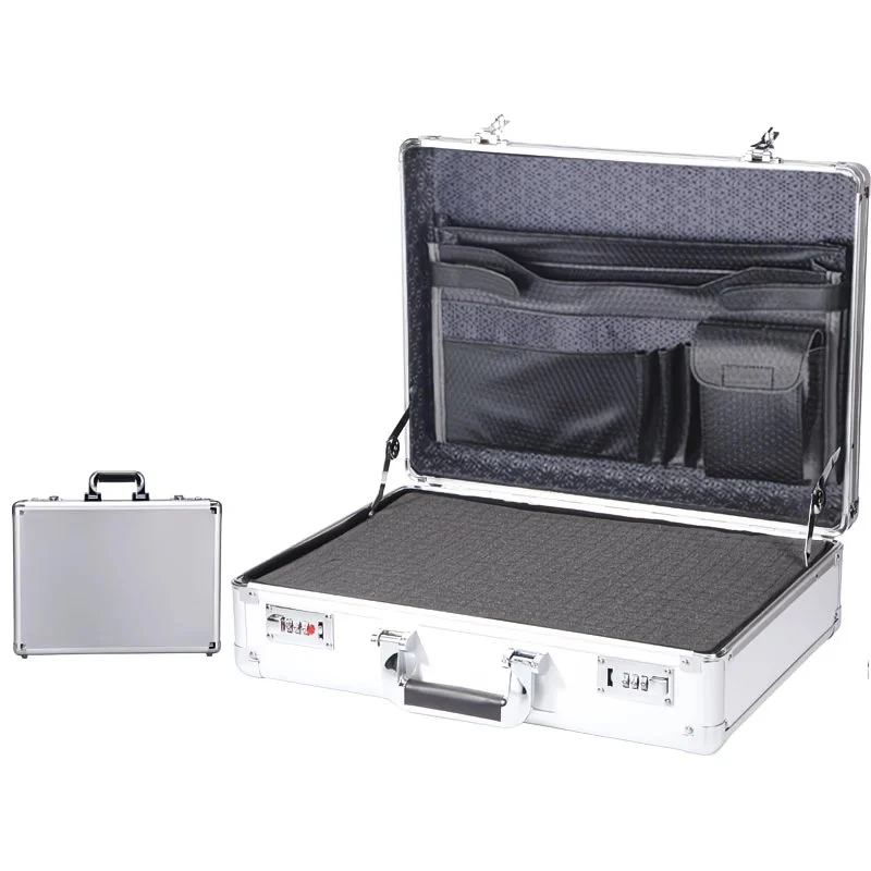 Aluminum Frame Lockable Laptop Suitcase - Portable Security Document Briefcase Strongbox With Password Lock case Computer Files