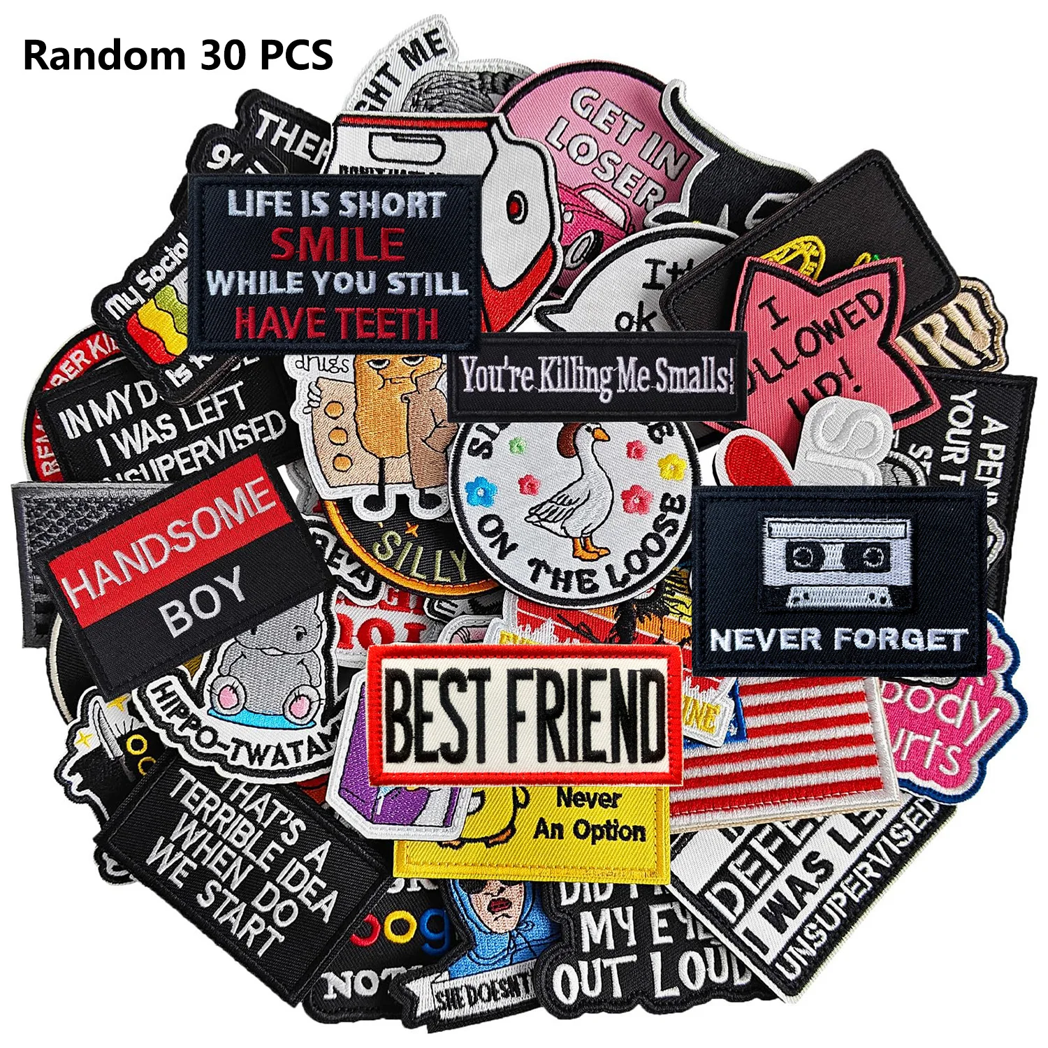 

30PCS Unrepeated Tactical Patches Randomly Packed 30Pcs Embroidered Patches Hook and Loop Appliques
