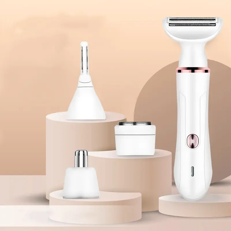 Женская бритва с логотипом на заказ, комплект 4 в 1, перезаряжаемая от USB, женская электробритва для бритья, женская бритва, бритва для волос на лобке для женщин