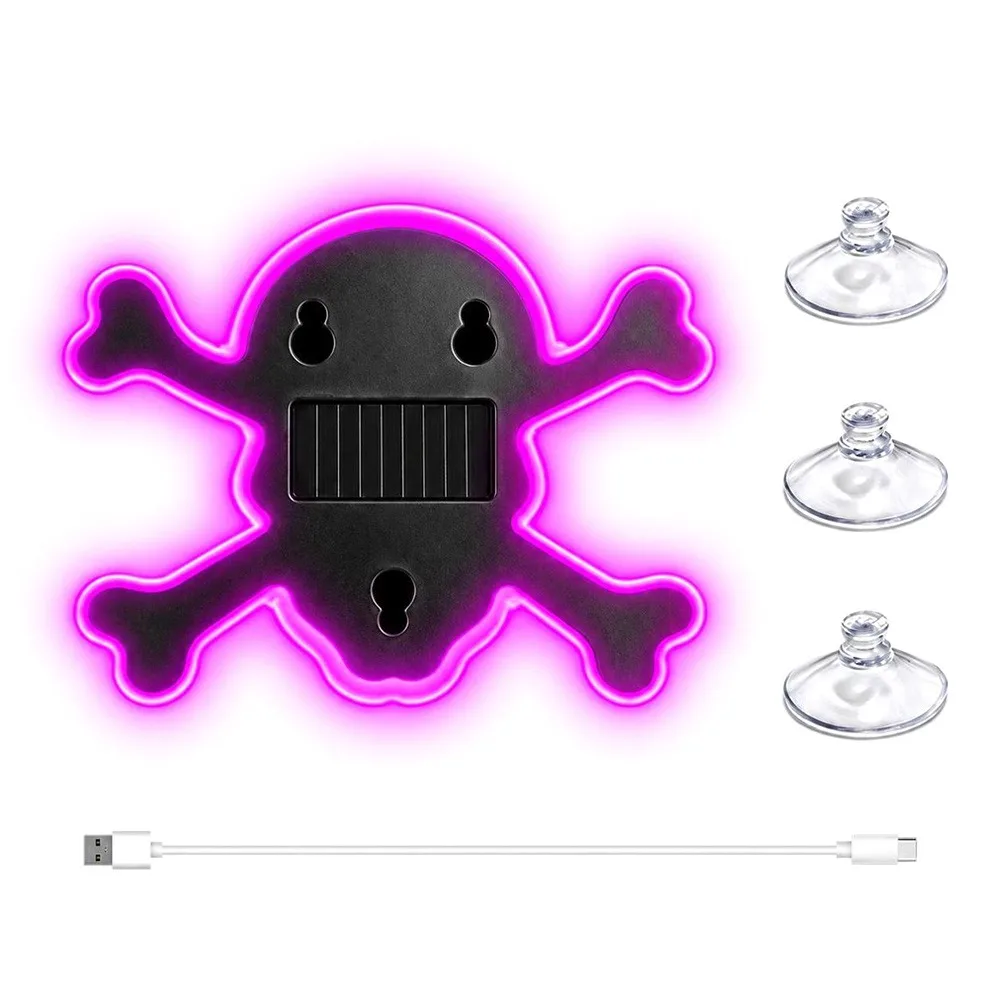 Solar Powered Skull Lamp Multicolor Light Sensing Skull Light Car Interior Decoration LED Lighting Car Window Light