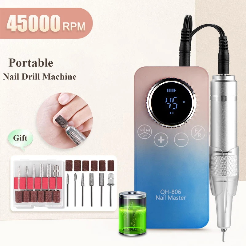 Perceuse à ongles électrique Portable 45000 tr/min, perceuses à ongles professionnelles pour vernis à ongles en Gel, lime à ongles Rechargeable, outil de manucure