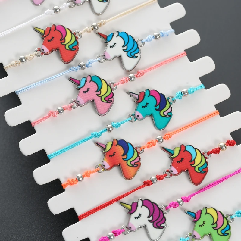 New 12pcs/lot Cute Unicorn Cat Bracelet Set Multi-style Shell Handmade Adjustable Charms Rope Bracelets for Women Jewelry Gifts