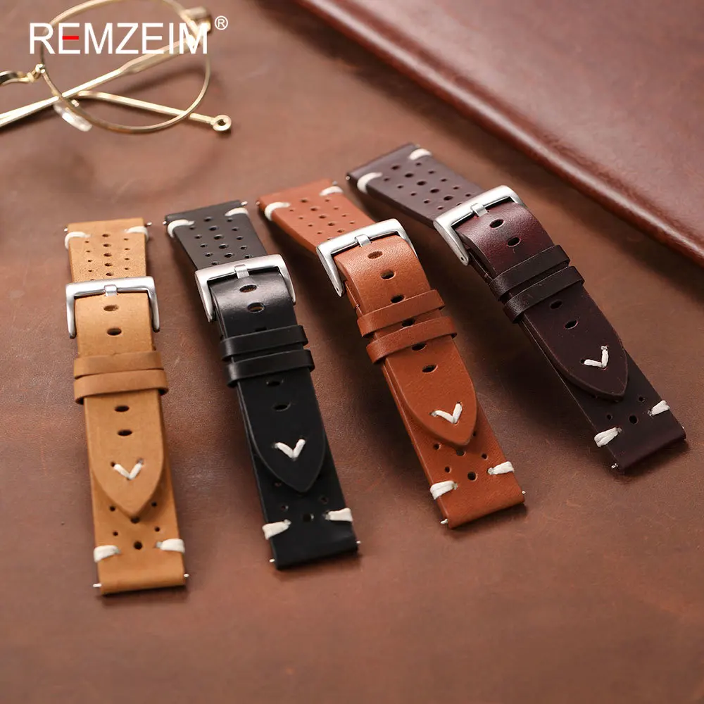 Herren Schnellverschluss-Uhrenarmband aus Ölwachs-Leder 20mm 22mm Atmungsaktives Perforiertes Design Ersatz-Uhrenband