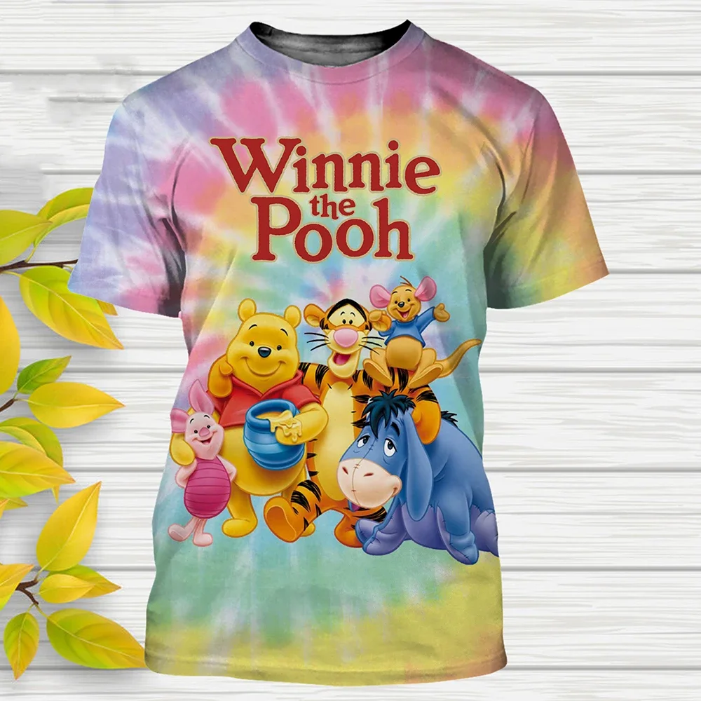 Disney winnie The pooh 3DプリントTシャツ、キュートな漫画のストリートウェア、キッズトップス、カジュアルウェア、夏、2022