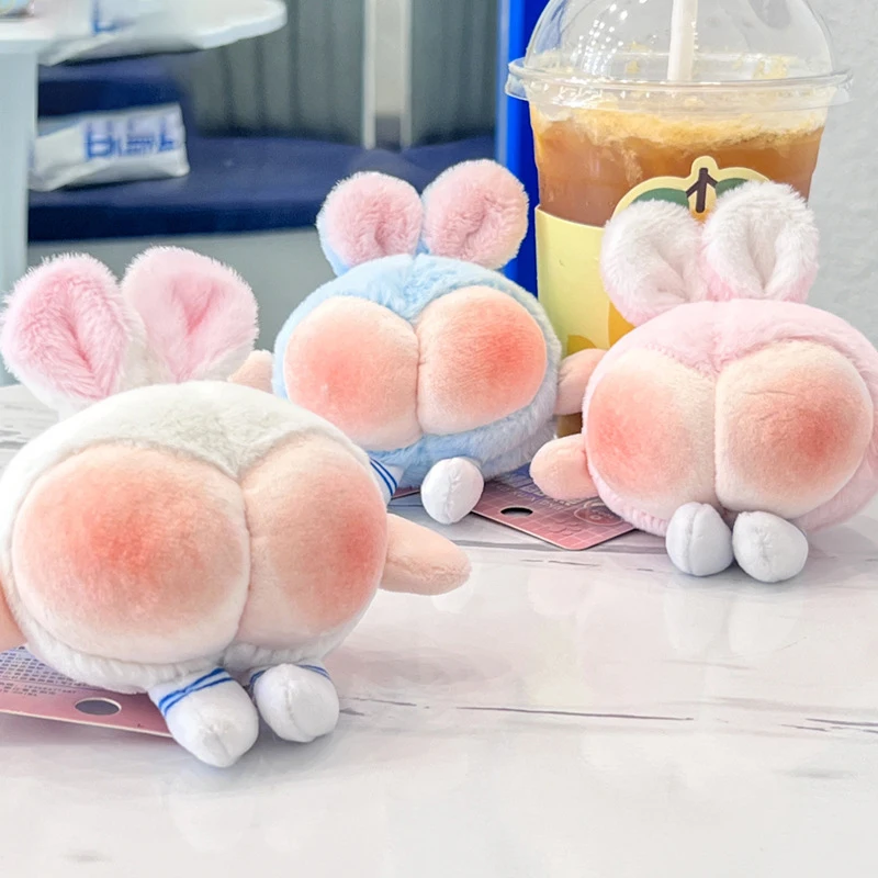 Q Version Rabbit Ear Car Key Chain Pendant Plush Funny Butt Bag Hanging Accessories Couple Small Gift Doll Machine Doll