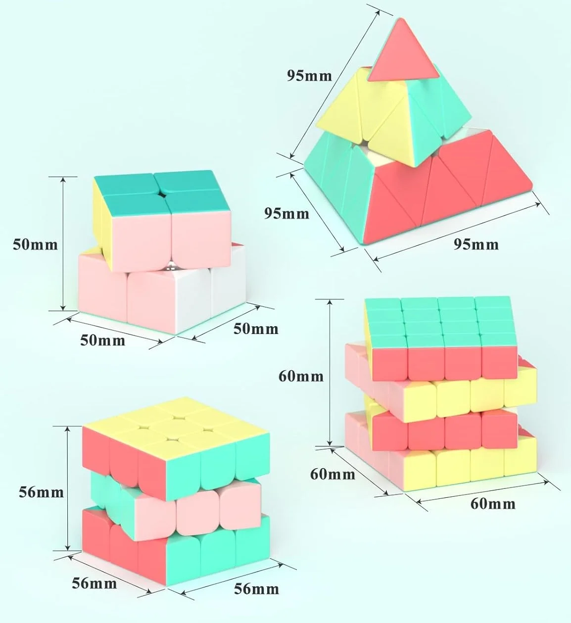 MeiLong Speed Cube Set 2X2 3X3 4X4 Pyramid Cube Stickerless Fast Cube Macaron Color Cube Set