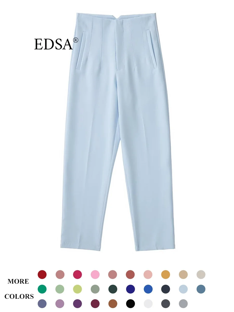 EDSA femmes taille haute pantalon pour bureau dame couleur unie tenues crayon pantalons longs tout-match vêtements d'extérieur