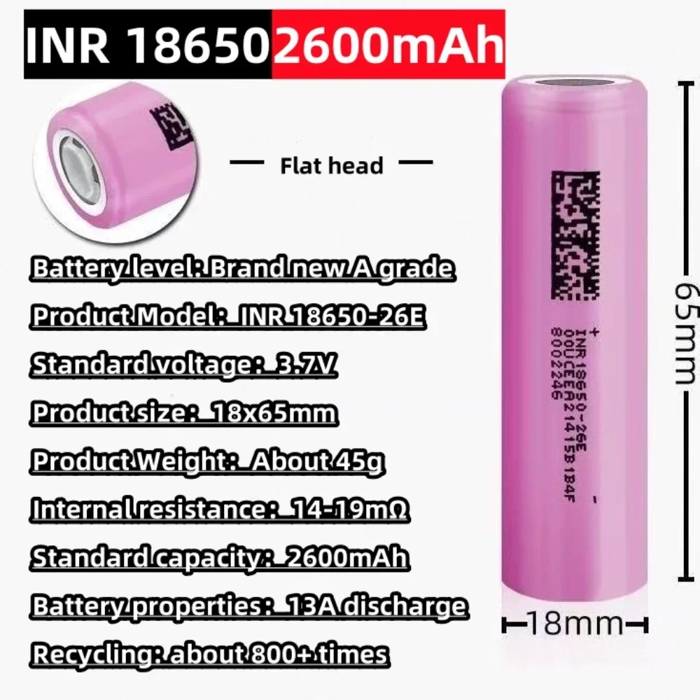Direktverkauf ab Werk, brandneuer INR 18650-26E-Akku der Güteklasse A, 3,7 V, 2600 mAh, wiederaufladbarer Lithium-Ionen-Akku, 18650-Massenverkauf
