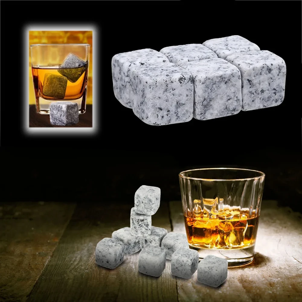 6 uds regalo piedras de whisky de granito enfriador de vino Natural cubo de hielo para sorber barra de Navidad