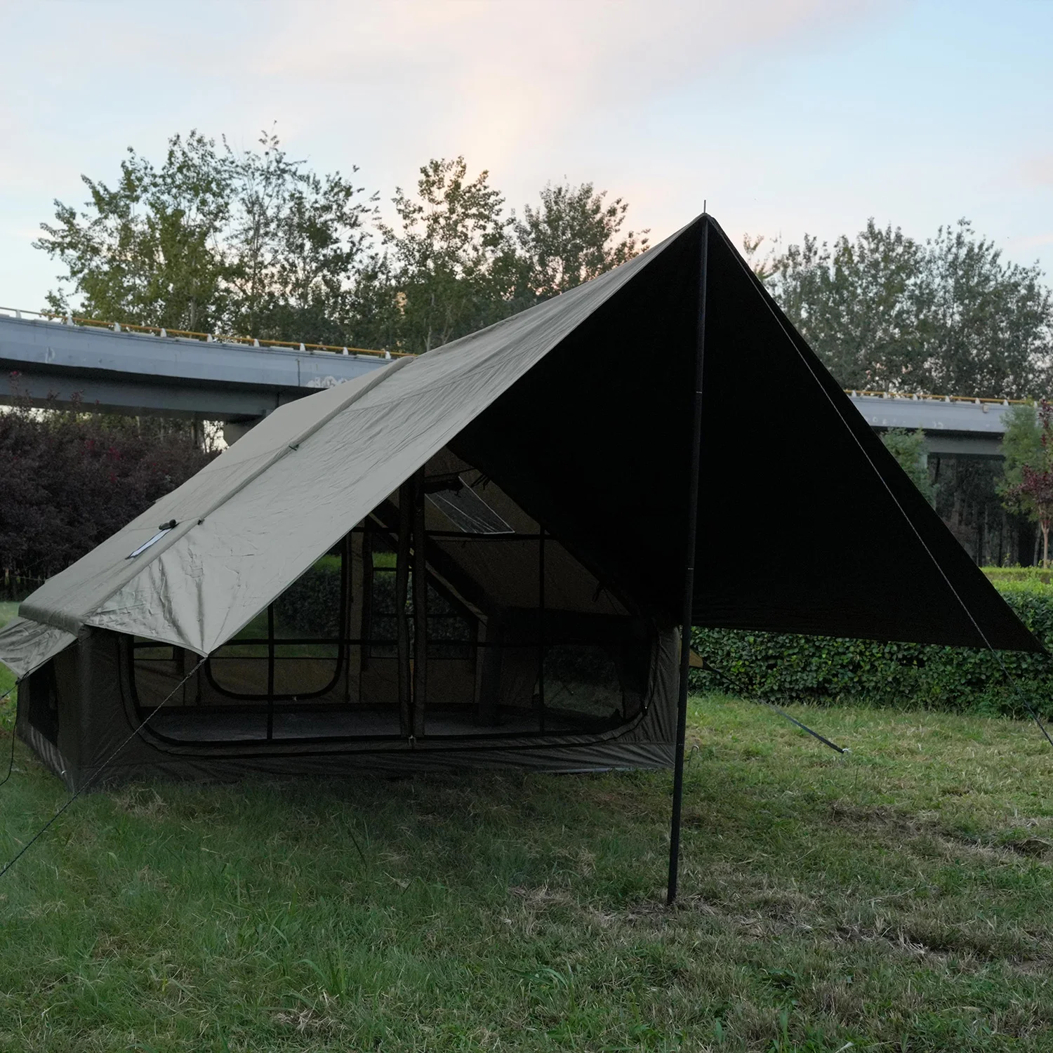 

6.3 Sqm Outdoor Inflatable Camping Tent with Black Coating Extended Awning